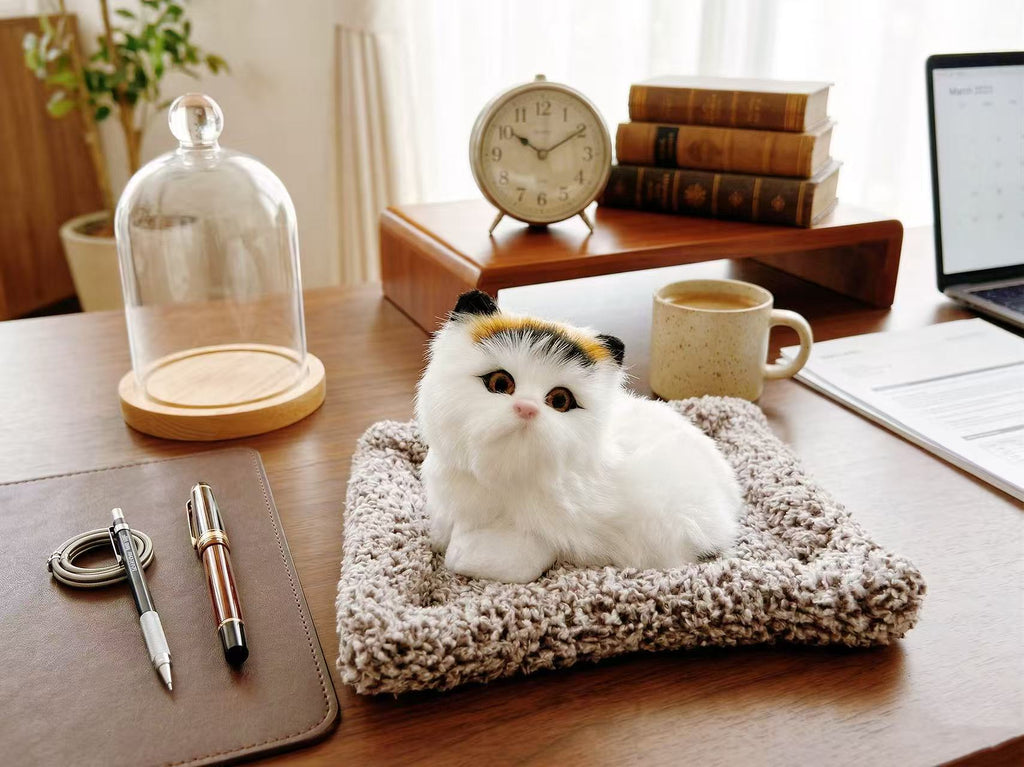 Lifelike Interactively Meowing Plush Cat with Reassignable Fur and Integrated Shaggy Base – Press & Hear Meow!