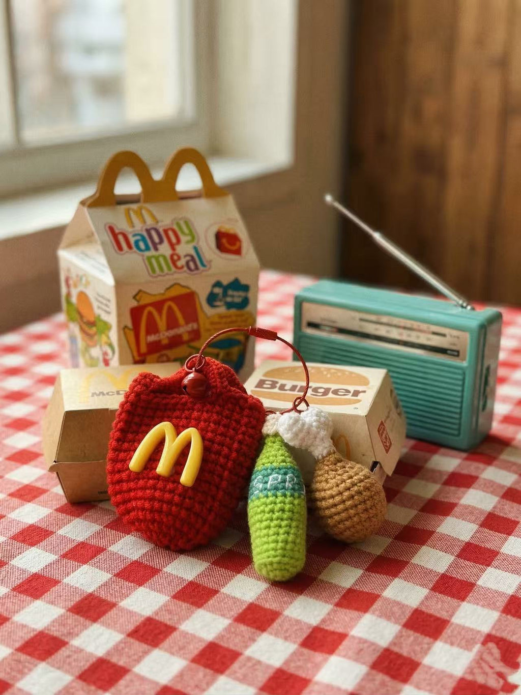 Crochet McDonald's Charm Set, Amigurumi Food Keychain, Chicken Leg Soda Pendant