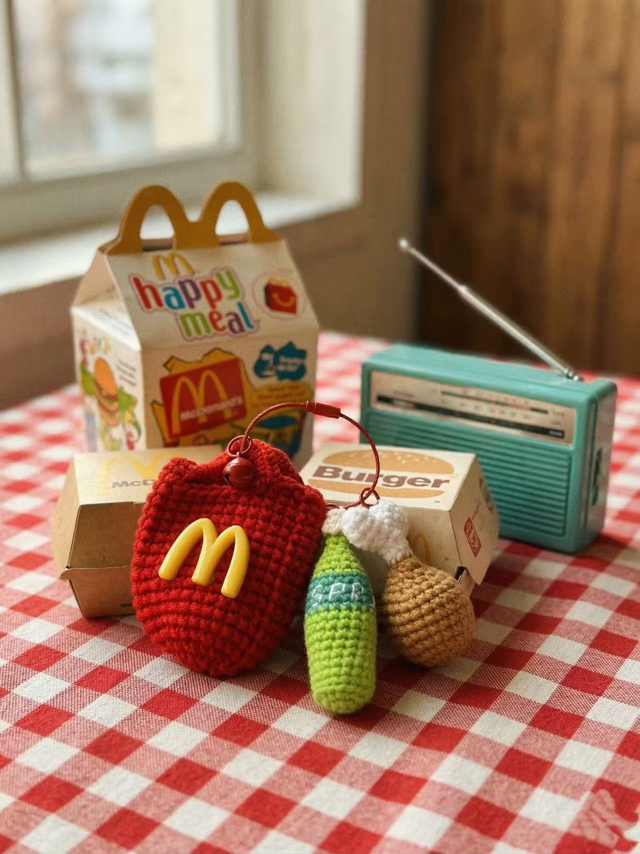 Crochet McDonald's Charm Set, Amigurumi Food Keychain, Chicken Leg Soda Pendant