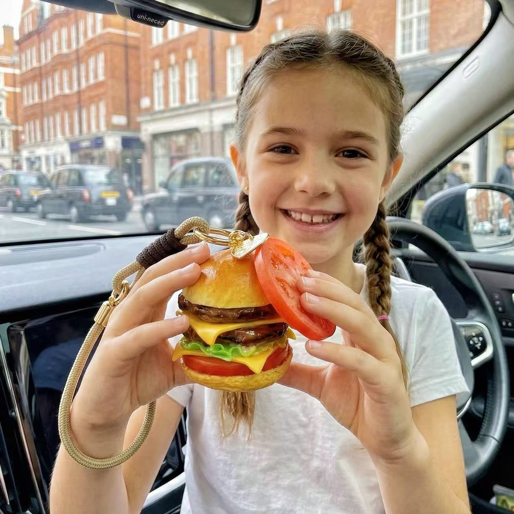 SENSE RIOT Gourmet Double Cheeseburger Squishy Keychain - Realistic "Simulated Food" Stress Reliever & Bag Charm
