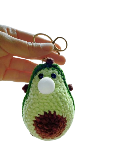 Crochet Avocado Keychain, Amigurumi Fruit Plushie, Cotton Blend Bag Charm