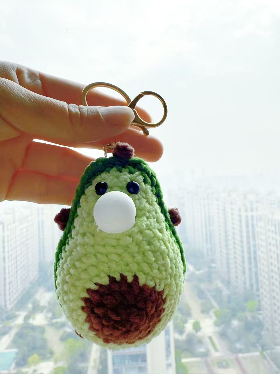 Crochet Avocado Keychain, Amigurumi Fruit Plushie, Cotton Blend Bag Charm