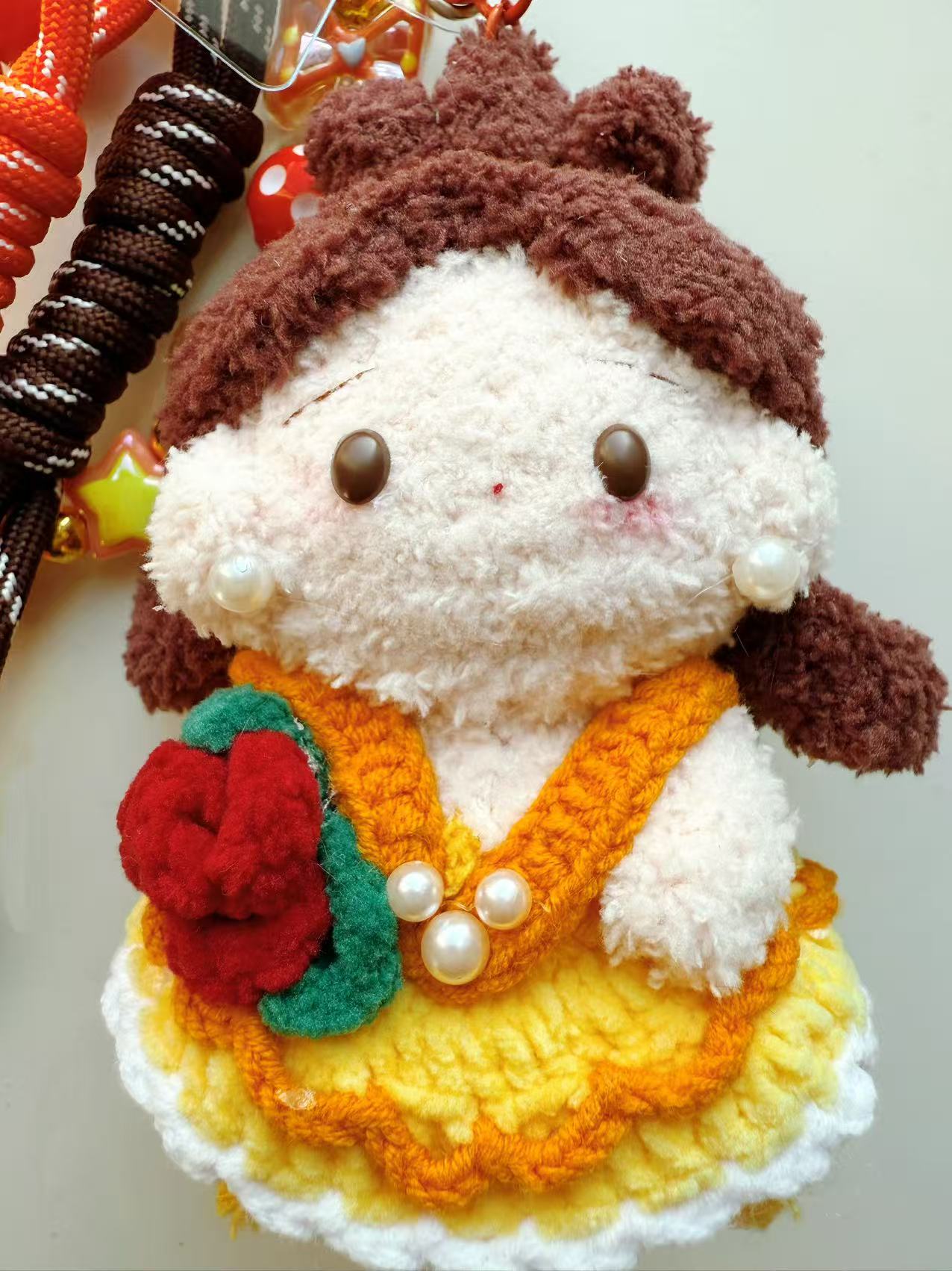 Hand-Crocheted Princess Bag Charm, Doll Keychain with Beads, Paracord Accessory