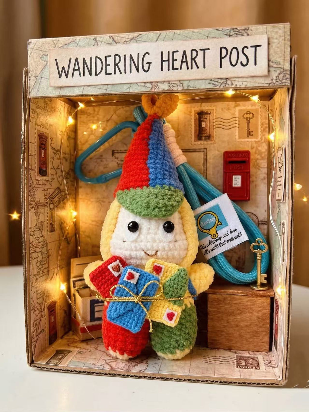 Crochet Clown Keychain, Amigurumi Postman Bag Charm, Chenille Yarn Doll Accessory
