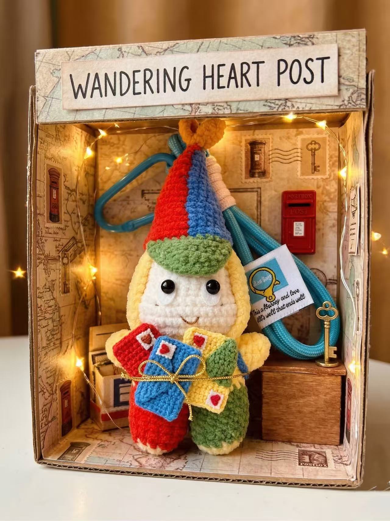 Crochet Clown Keychain, Amigurumi Postman Bag Charm, Chenille Yarn Doll Accessory