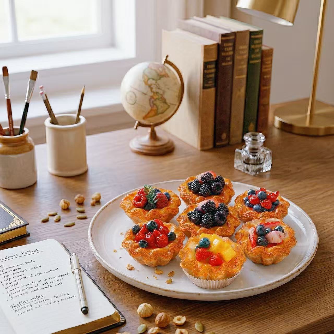 SENSE RIOT | 6-Piece Realistic Fruit Tart Collection - Scented Faux Pastry Decor, Stress Relief Squishy & Refrigerator Magnets Set