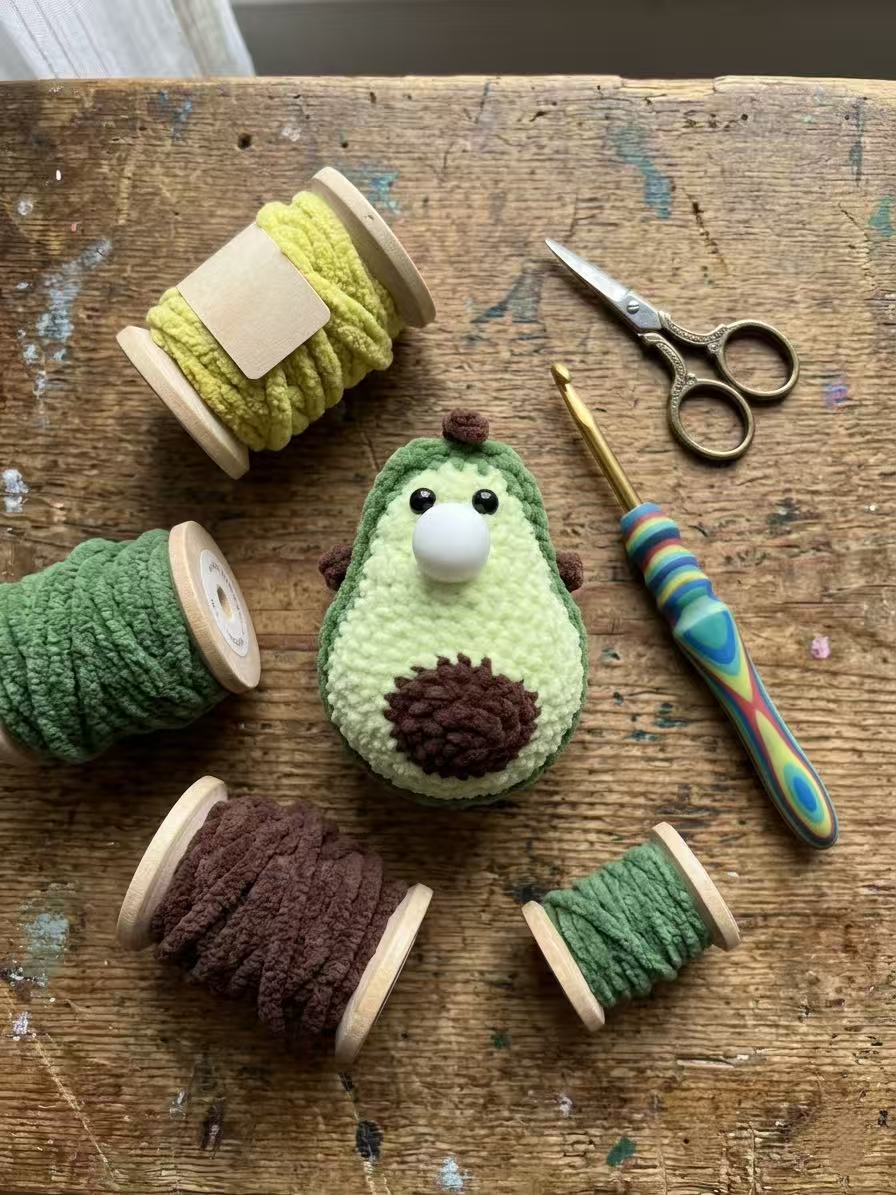 Crochet Avocado Keychain, Amigurumi Fruit Plushie, Cotton Blend Bag Charm