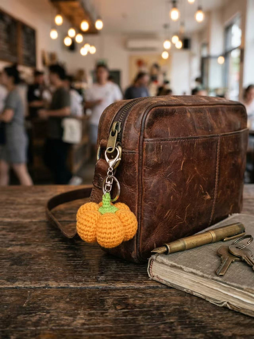 SENSE RIOT Crochet Pumpkin Keychain, Handmade Knit Bag Charm, Autumn Fall Accessory