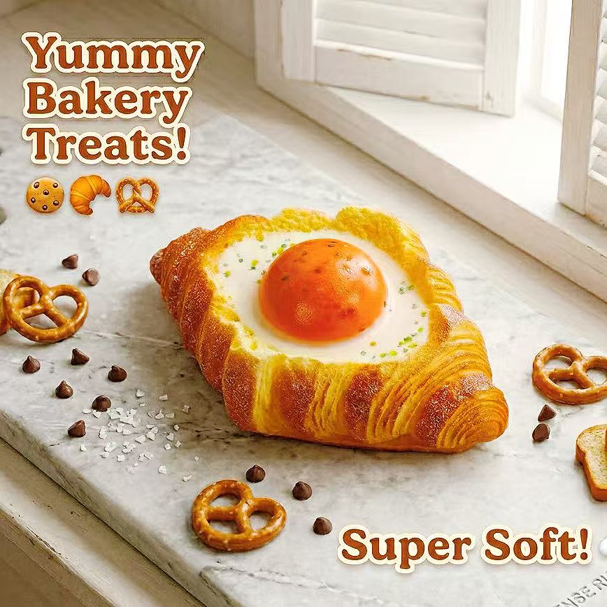 SENSE RIOT | Jumbo 3D Simulated Egg Yolk Croissant Squishy - Soft Slow-Rebound Bakery Toy - Ultimate Stress Relief & Anxiety Relief Desk Accessory