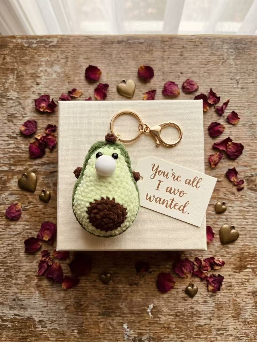 Crochet Avocado Keychain, Amigurumi Fruit Plushie, Cotton Blend Bag Charm