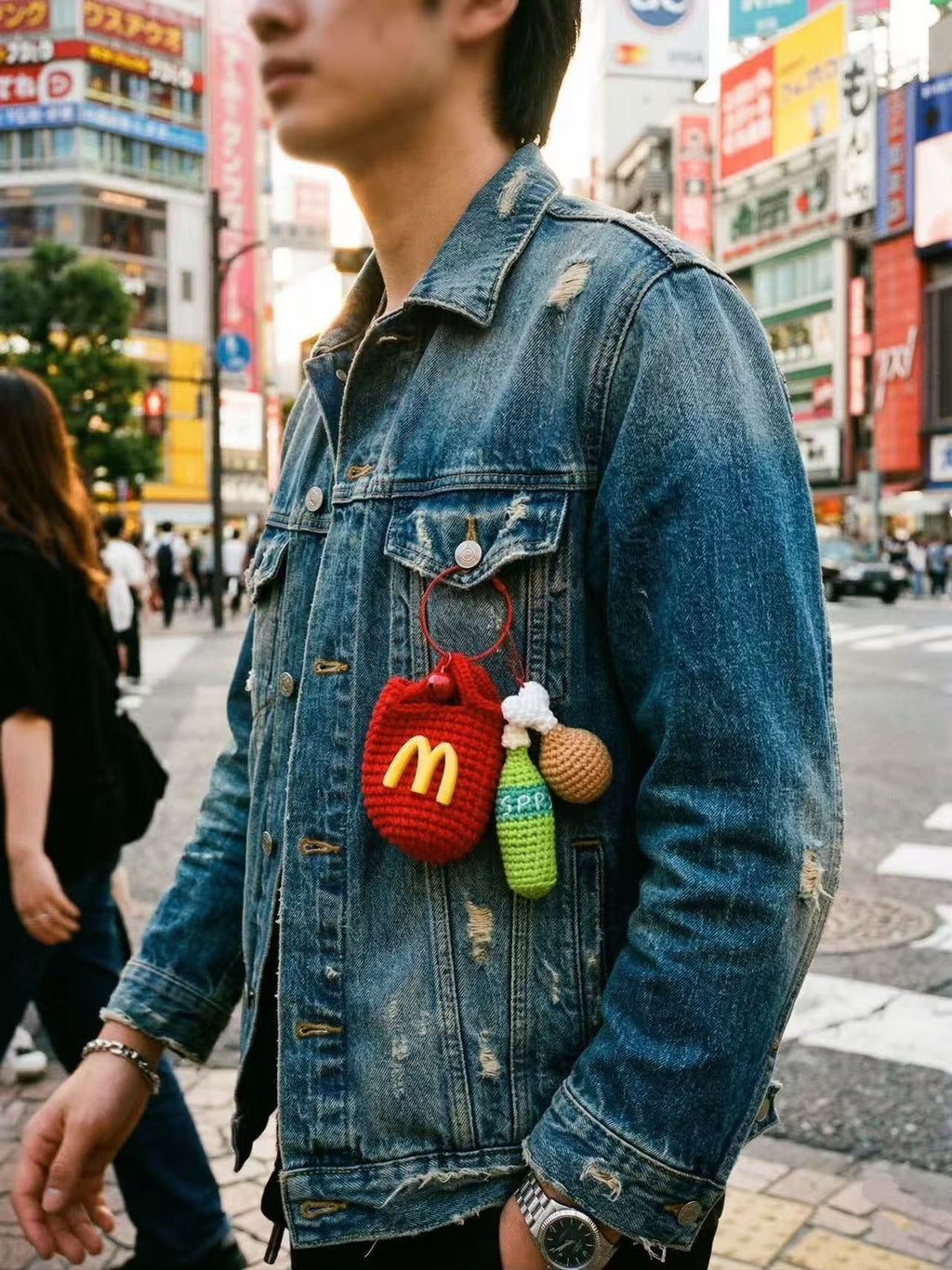 Crochet McDonald's Charm Set, Amigurumi Food Keychain, Chicken Leg Soda Pendant