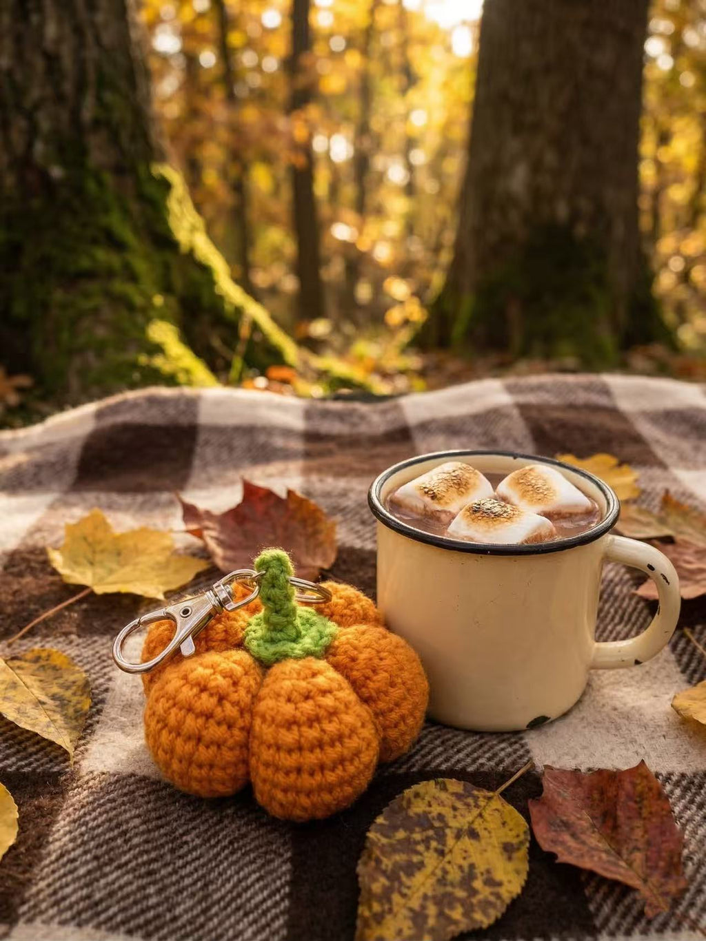 SENSE RIOT Crochet Pumpkin Keychain, Handmade Knit Bag Charm, Autumn Fall Accessory