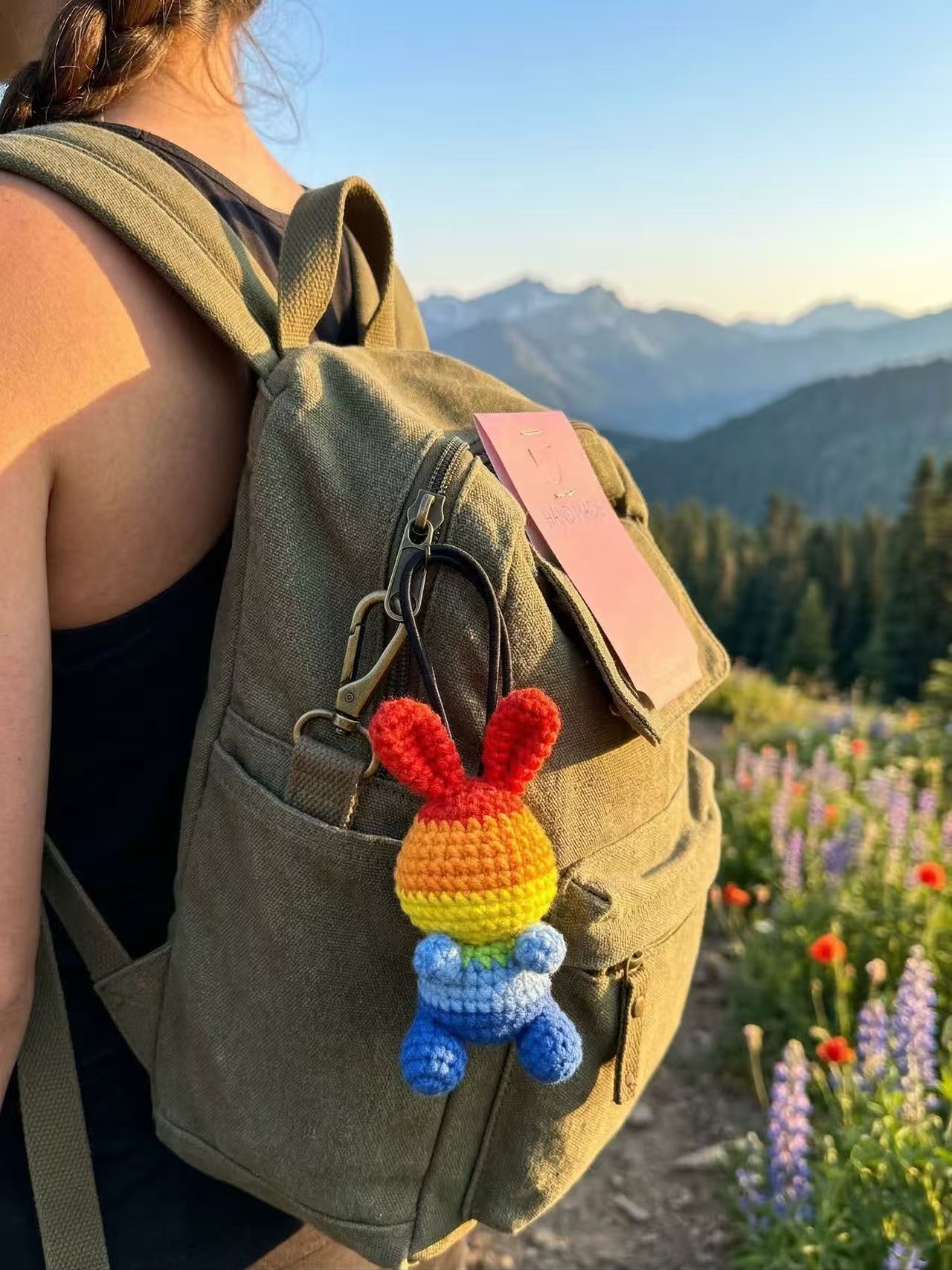 Rainbow Crochet Bunny Hair Tie, Amigurumi Ponytail Holder, Handmade Colorful Accessory, Bag Charm