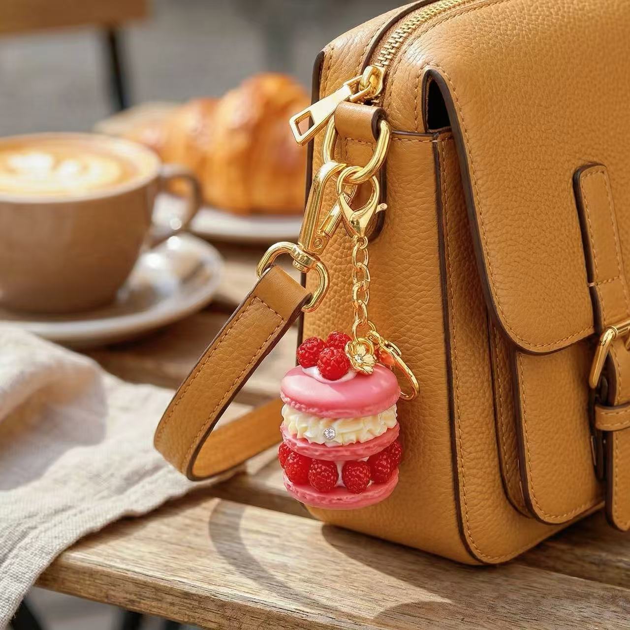 SENSE RIOT Berry Delight Macaron Keychain Set - 5-Pack Artisanal Fruit Dessert Bag Charms, Kawaii Bakery Aesthetic