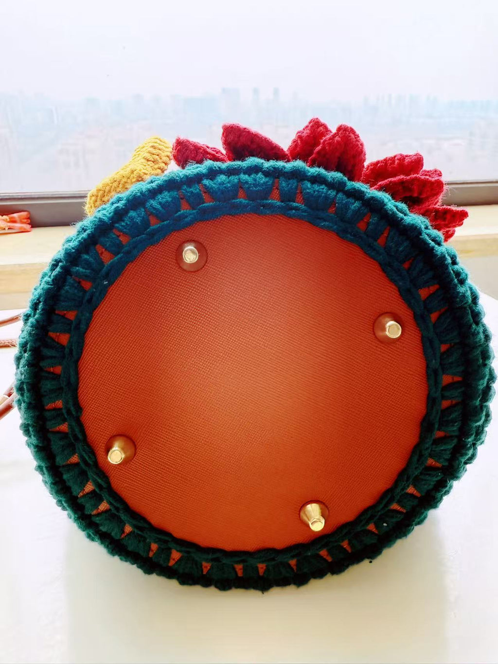 Crochet Shoulder Bag, Hand-Stitched Flower Purse, Chunky Cotton Fiber Art Accessory