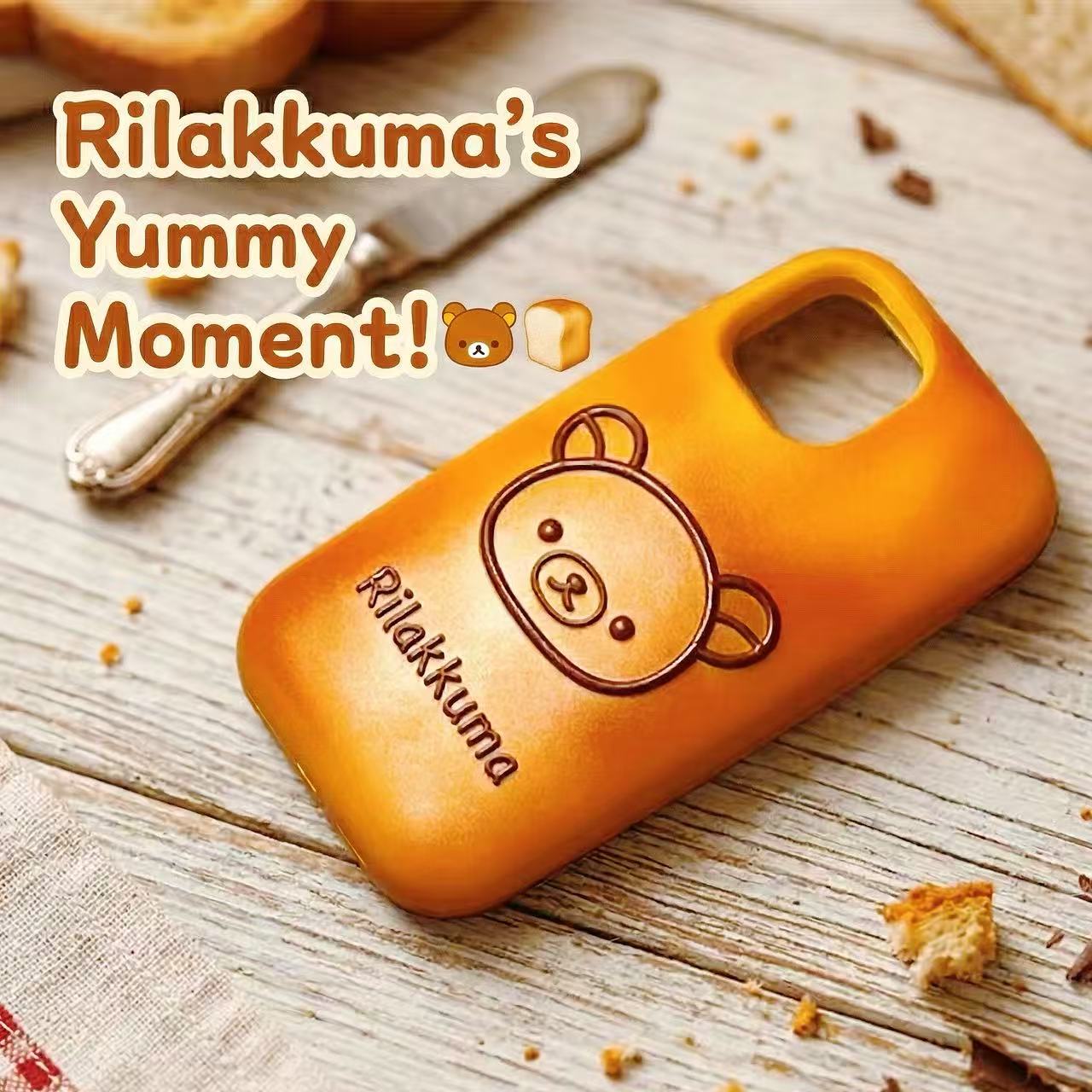 Rilakkuma Soft 3D Toast Bread Phone Case for iPhone – Squishy Stress-Relief Cute Bear Cover