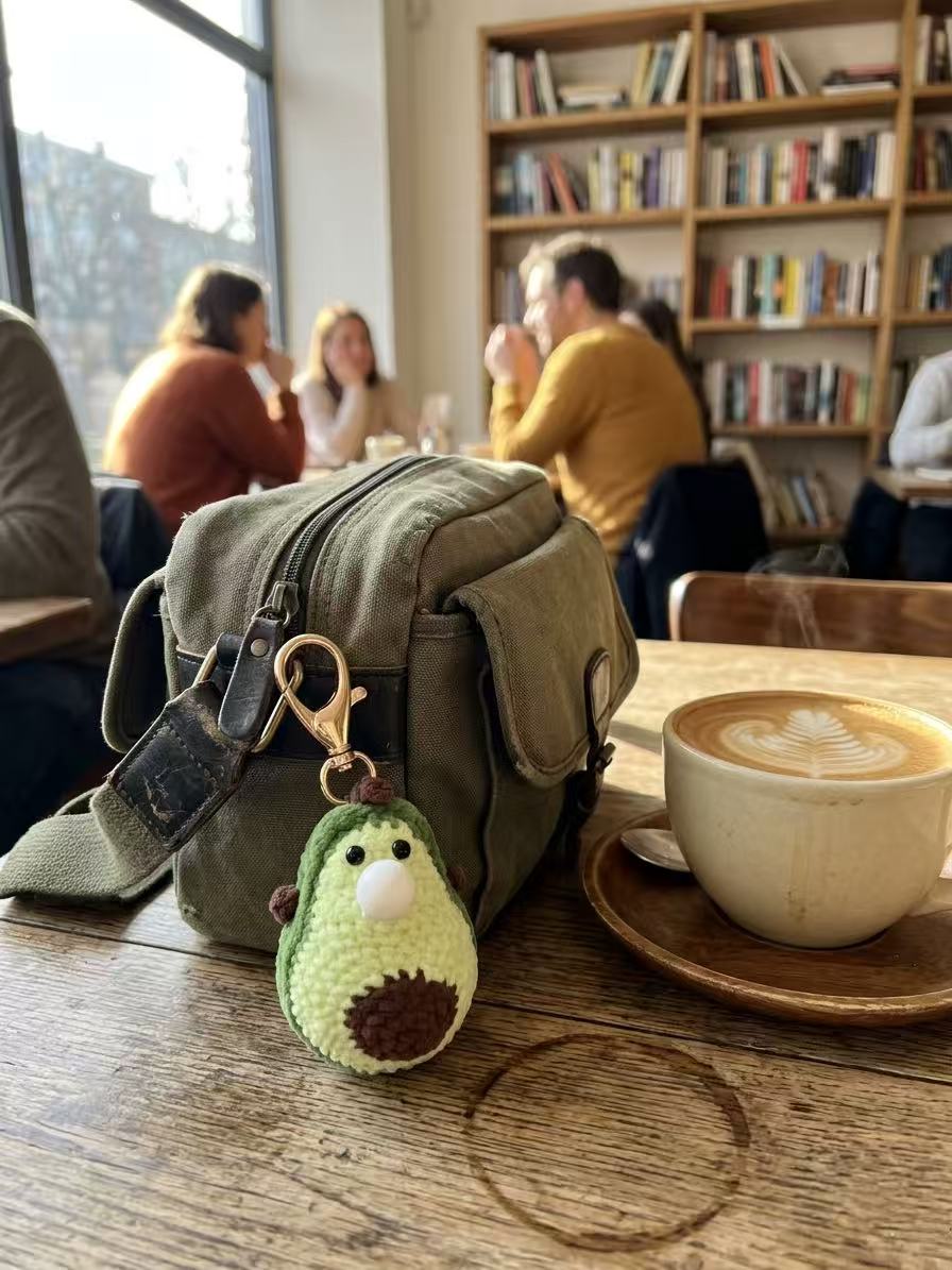 Crochet Avocado Keychain, Amigurumi Fruit Plushie, Cotton Blend Bag Charm