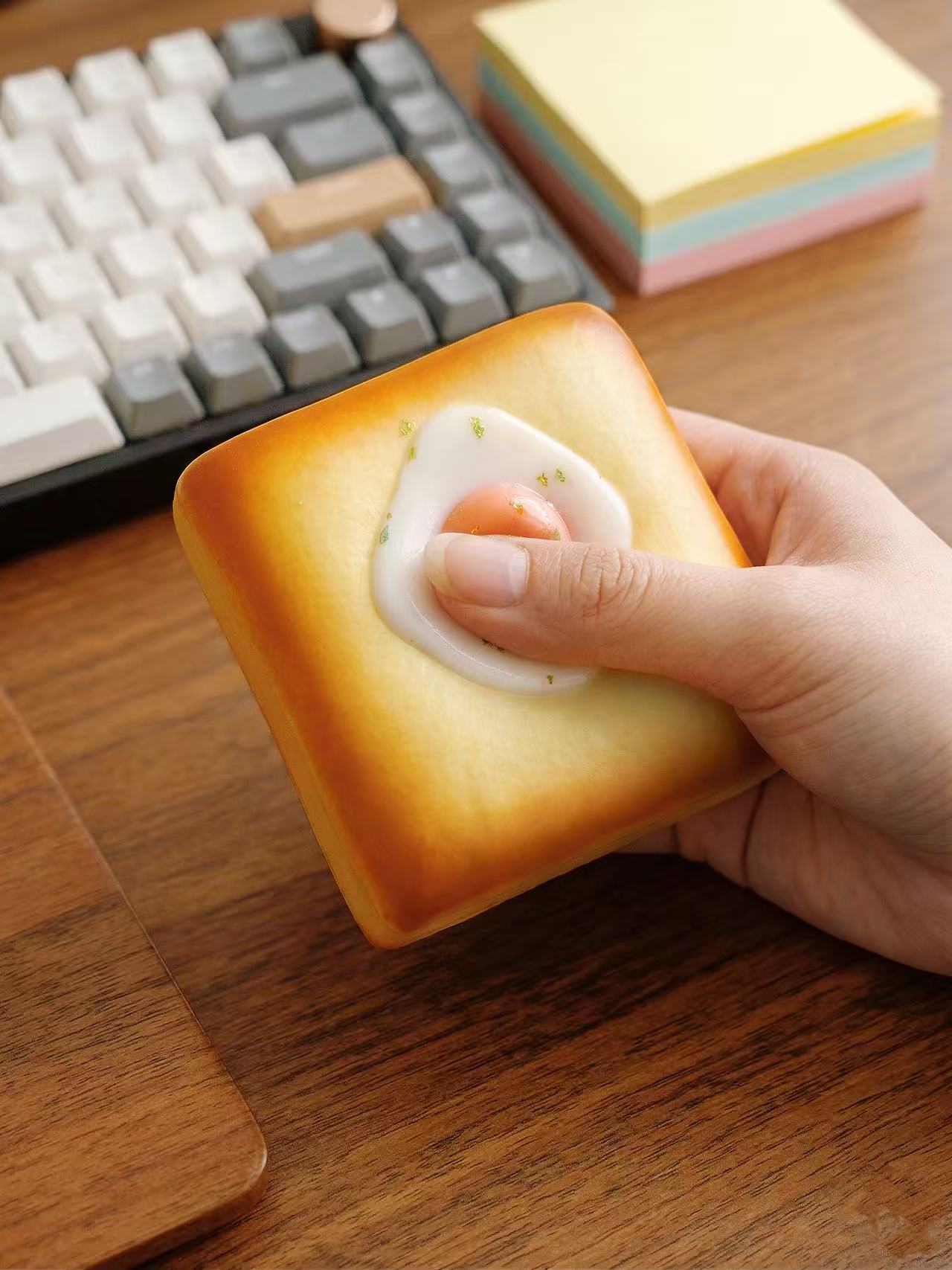 Premium "Sizzling Sunnyside" Toast Squishy – Realistic Slow-Rising Stress Relief Toy with Gold Flake Garnish