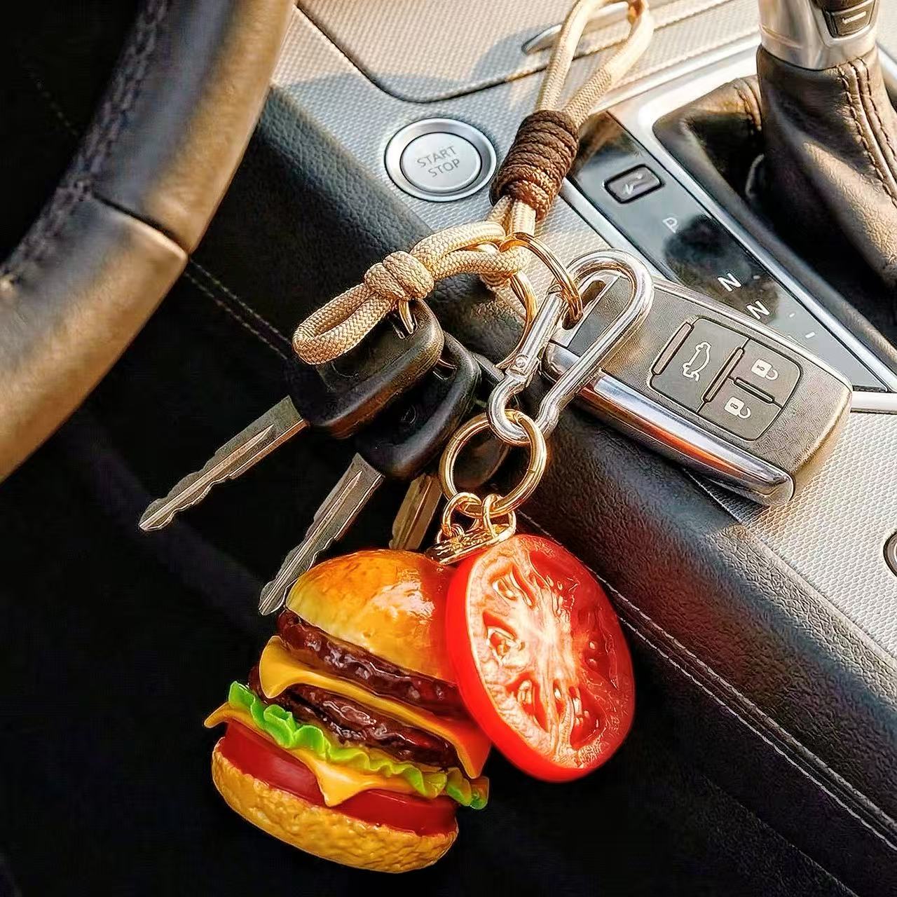SENSE RIOT Gourmet Double Cheeseburger Squishy Keychain - Realistic "Simulated Food" Stress Reliever & Bag Charm