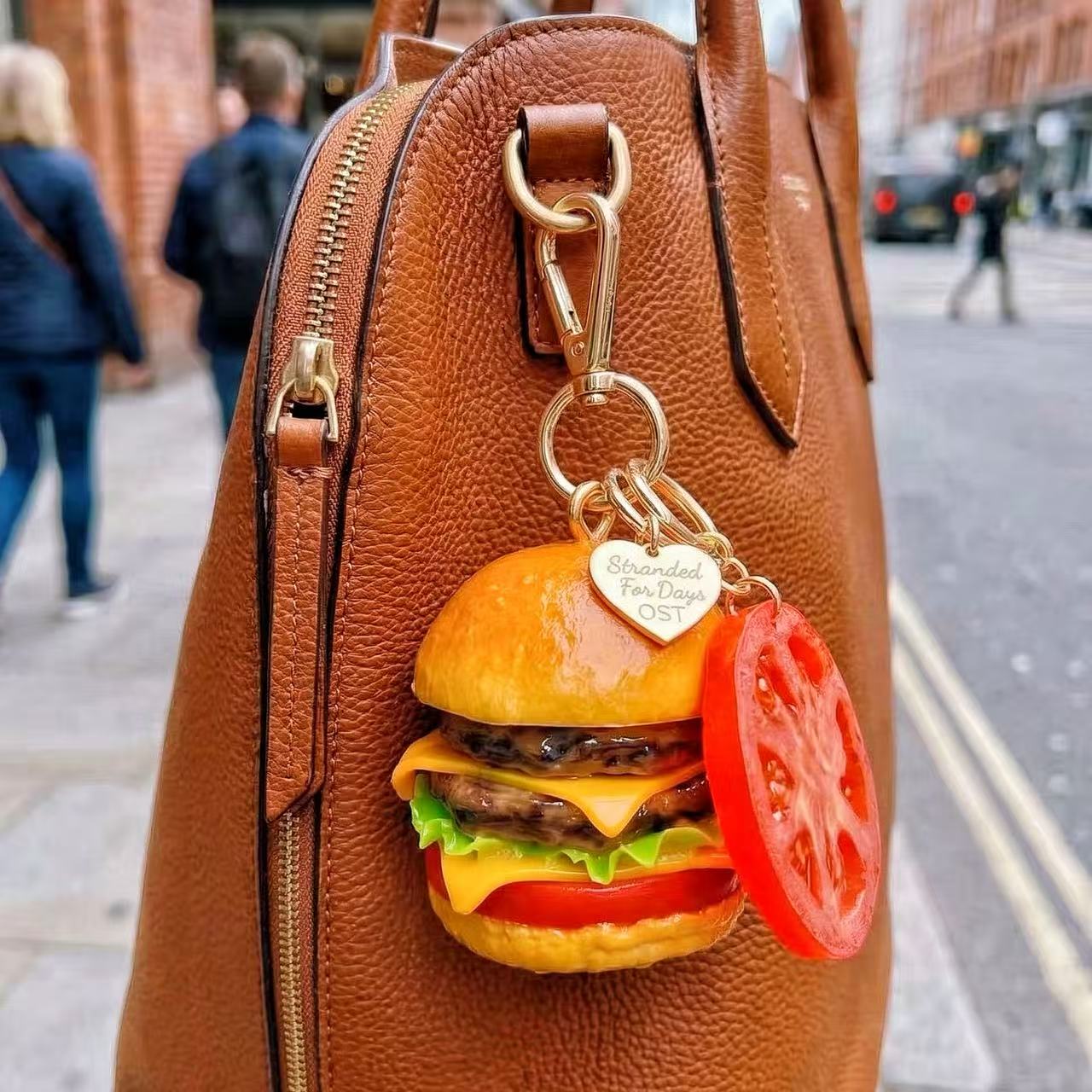 SENSE RIOT Gourmet Double Cheeseburger Squishy Keychain - Realistic "Simulated Food" Stress Reliever & Bag Charm