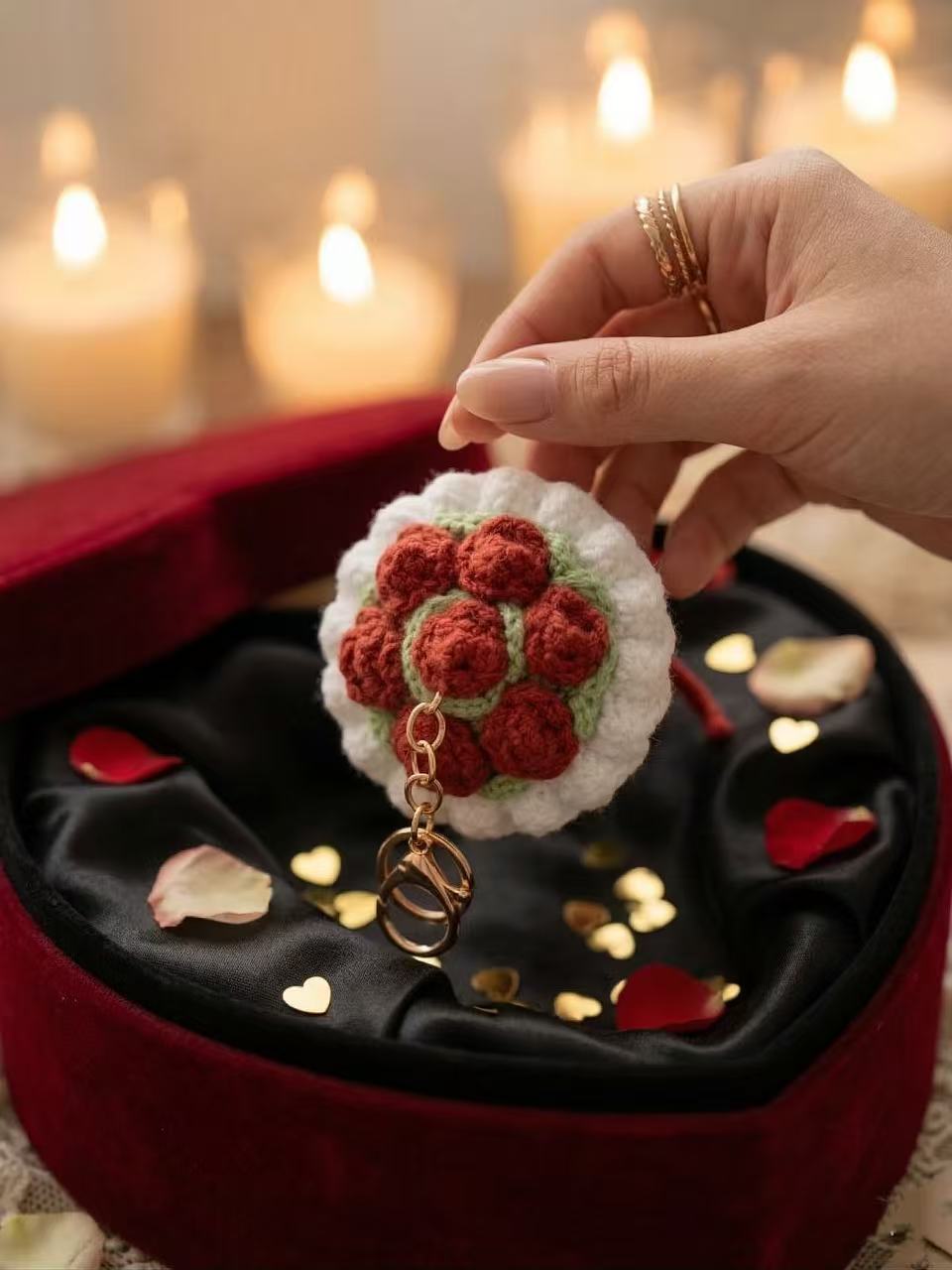 SENSE RIOT Hand-Crocheted Rose Bouquet Keychain, Floral Bag Charm, Romantic Accessory
