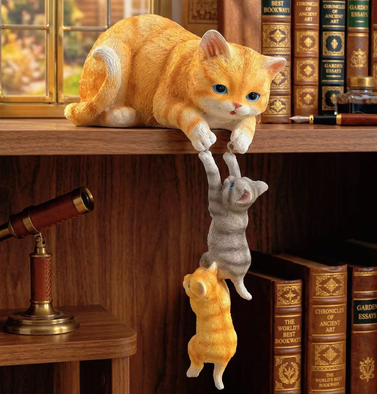 SENSE RIOT | 🐾 "The Lifeline" Hanging Cat Trio – Set of 3 Hand-Painted Resin Figurines