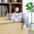 Lazy Sleeping Gray Tabby Cat Shelf Sitter - Hand-Painted Resin Sculpture, Whimsical Home & Office Decor Accents