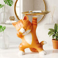 [SENSE RIOT] Whimsical "Oops, I Did It Again!" Orange Tabby Cat Storage Figurine - Funny Cat Holding Gold Metal Serving Tray, Quirky Home Decor & Desk Organizer for Keys, Rings, Trinkets - Perfect Gift for Cat Lovers