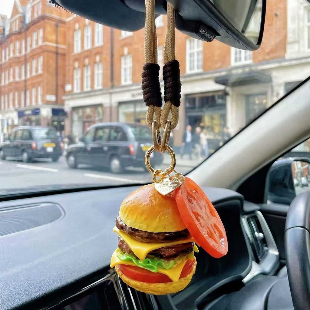 SENSE RIOT Gourmet Double Cheeseburger Squishy Keychain - Realistic "Simulated Food" Stress Reliever & Bag Charm