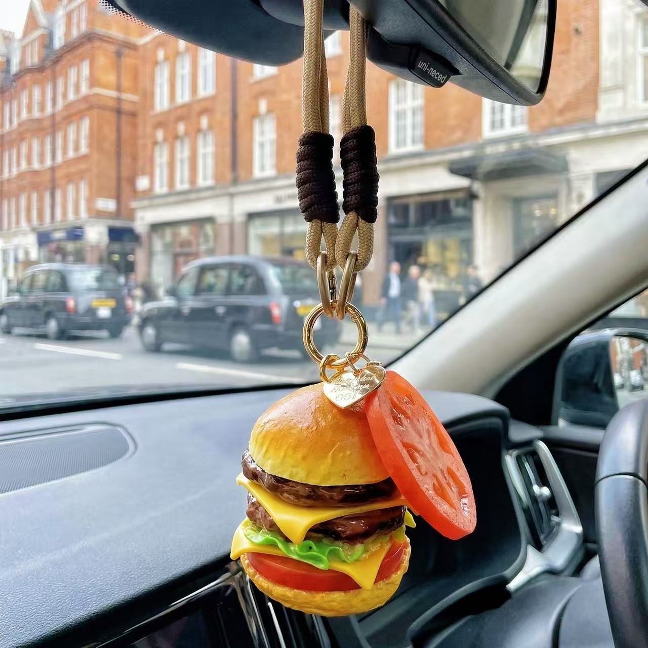 SENSE RIOT Gourmet Double Cheeseburger Squishy Keychain - Realistic "Simulated Food" Stress Reliever & Bag Charm