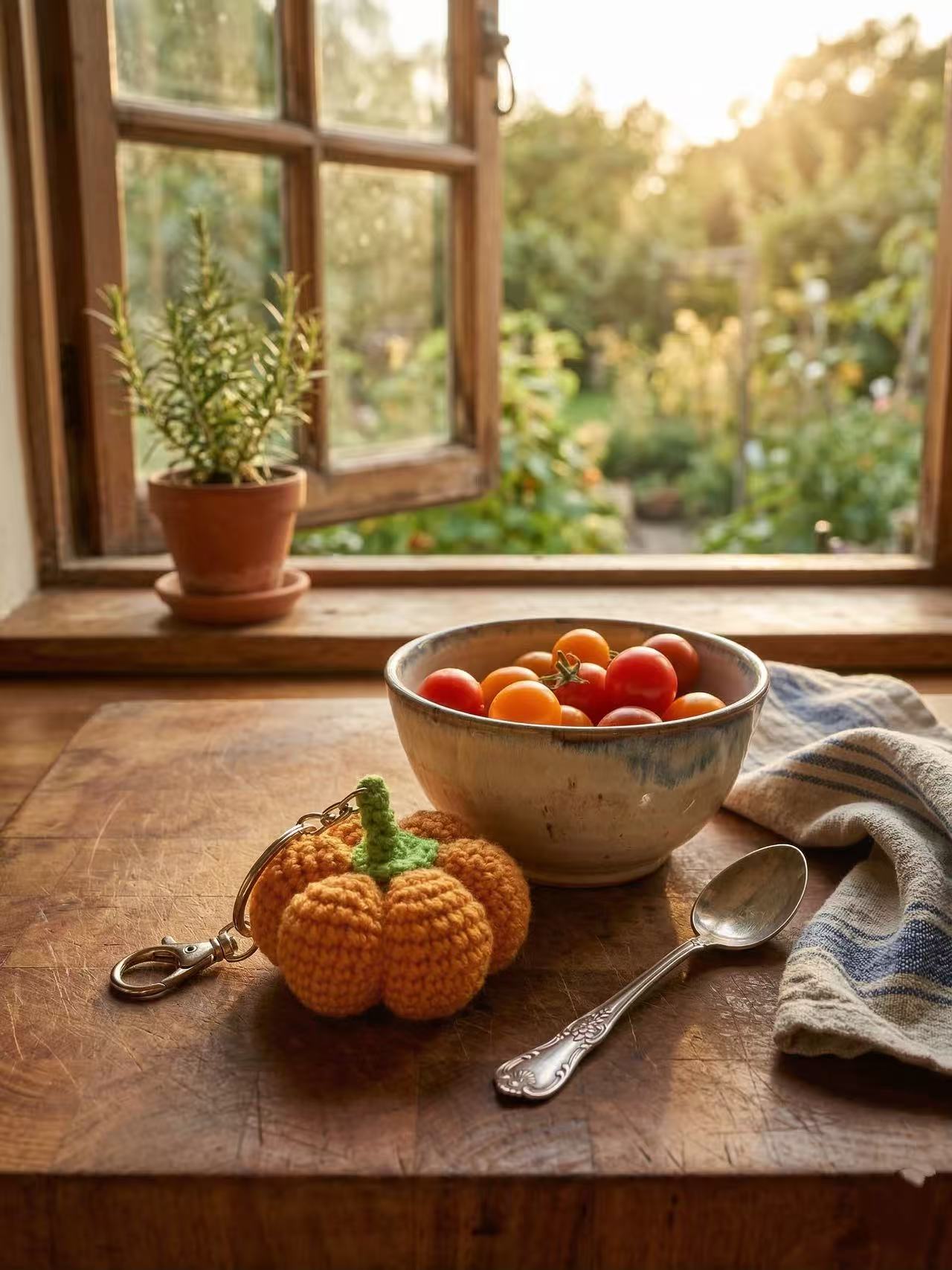 SENSE RIOT Crochet Pumpkin Keychain, Handmade Knit Bag Charm, Autumn Fall Accessory