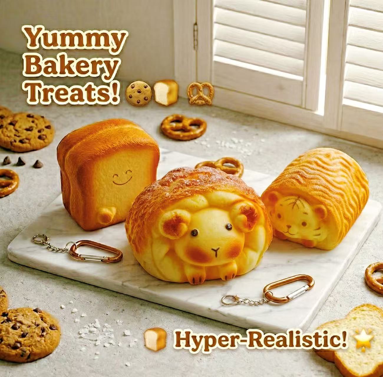 SENSE RIOT | Kawaii Animal Bakery Squishy Collection - Slow-Rebound Tiger Roll, Lamb Bun & Smiley Toast - Ultimate Stress Relief Desk Toy & Aesthetic Decor