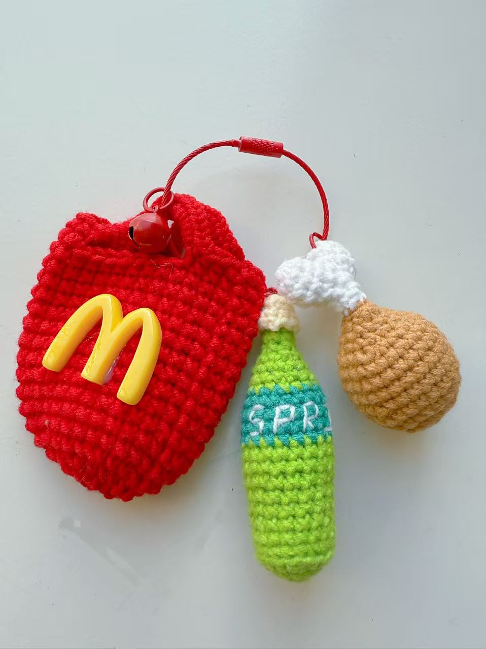 Crochet McDonald's Charm Set, Amigurumi Food Keychain, Chicken Leg Soda Pendant