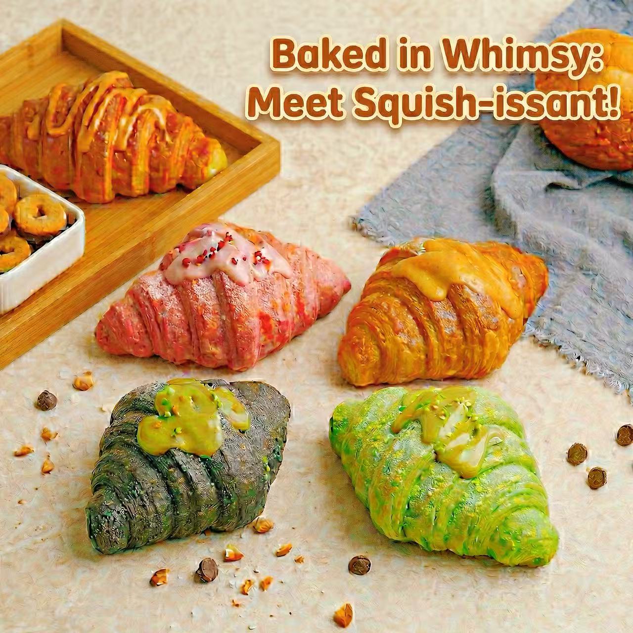 SENSE RIOT Rainbow Croissant Sensory Squishy Set - 4-Pack Artisanal Stress Relief Toys, Scented & Slow Rising