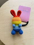 Rainbow Crochet Bunny Hair Tie, Amigurumi Ponytail Holder, Handmade Colorful Accessory, Bag Charm