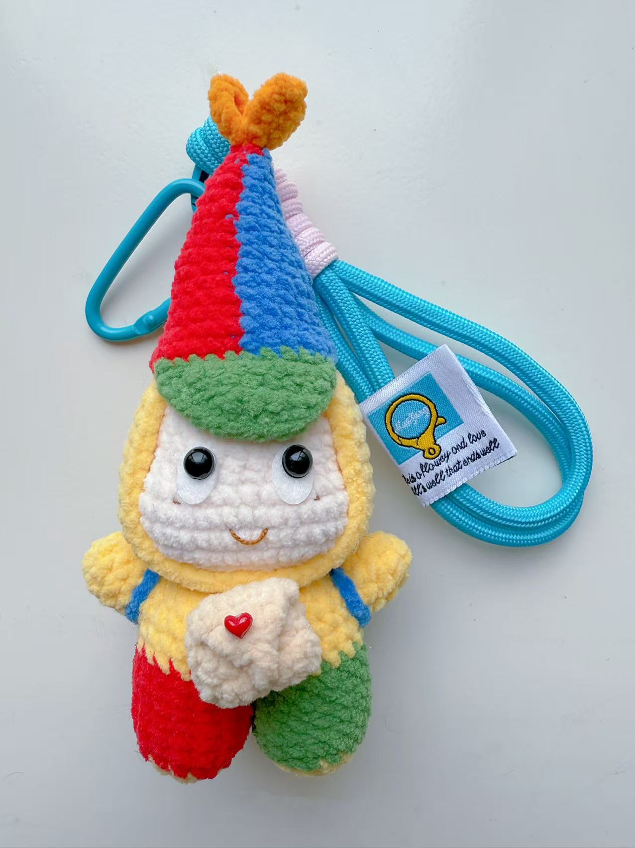 Crochet Clown Keychain, Amigurumi Postman Bag Charm, Chenille Yarn Doll Accessory