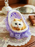 Handmade Mini "Slumber Kitty" in Lace Wicker Cradle – Aesthetic Desktop Healing Ornament & Pet Lover Gift