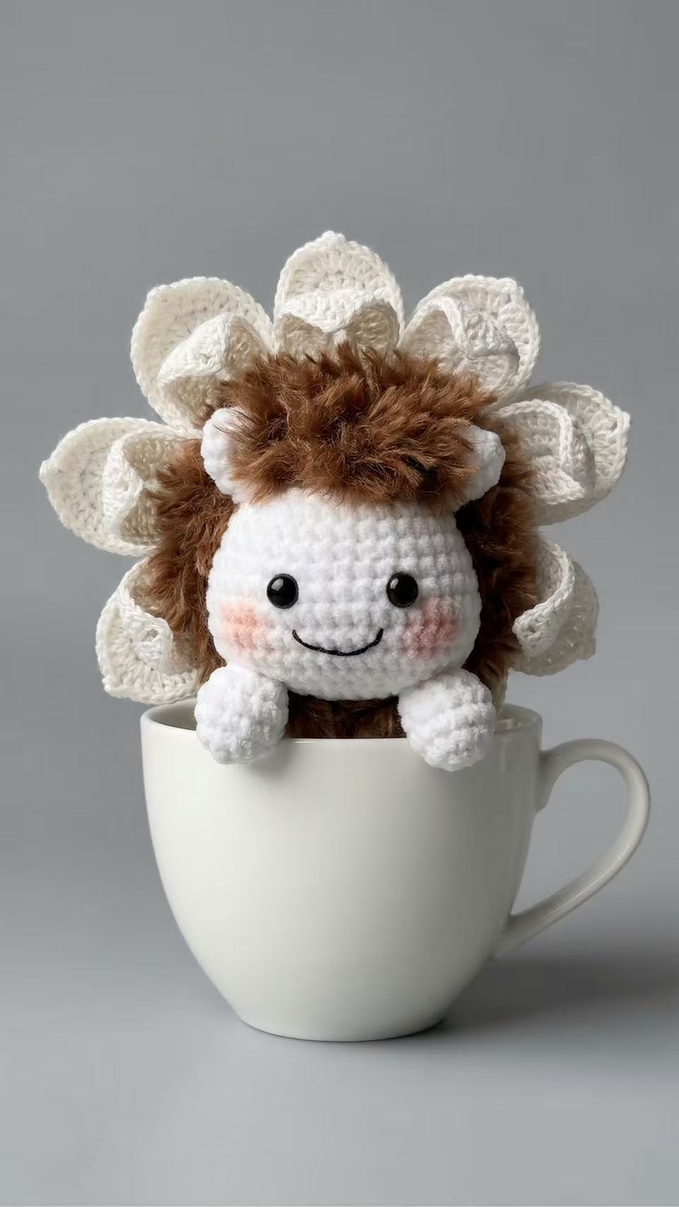Handmade Crochet Lion Keychain with Rainbow Flower, Amigurumi Animal Bag Charm, Cute Boho Backpack Accessory, Personalized Gift for Her Kids