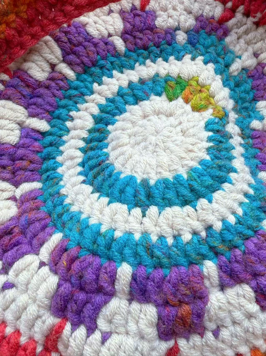 Handmade Crochet Tote Bag, Rainbow Mandala, Boho Hippie Shoulder Bag, Bunny Charm