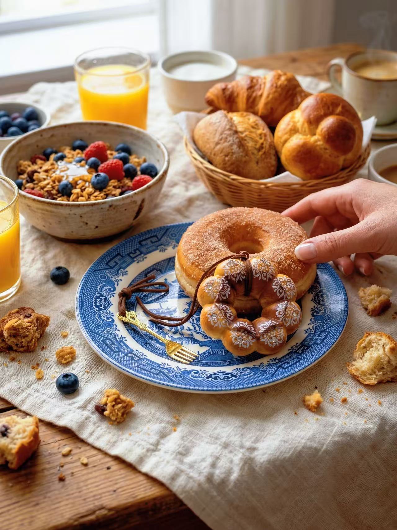 Ultra-Soft "Floral Bloom" Bread Donut Charm – Realistic Faux Baked Goods Bag Charm, Desk Decor & Squishy Toy Gift