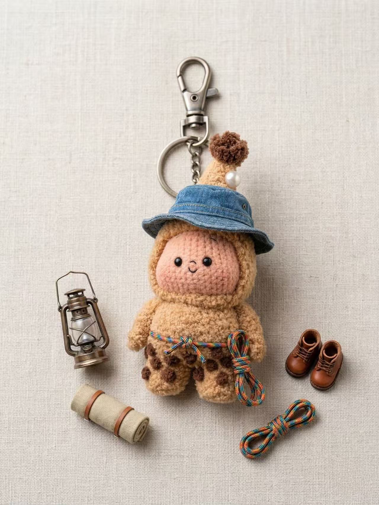 Kawaii Fluffy Crochet Bag Charm, Cute Amigurumi Doll Keychain, Handmade Plush Pendant, Backpack Accessory Gift for Her