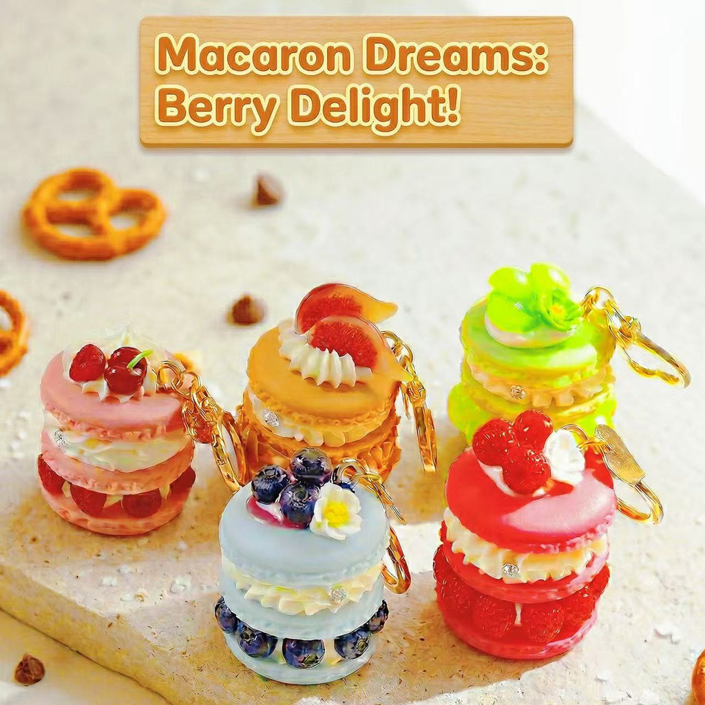 SENSE RIOT Berry Delight Macaron Keychain Set - 5-Pack Artisanal Fruit Dessert Bag Charms, Kawaii Bakery Aesthetic