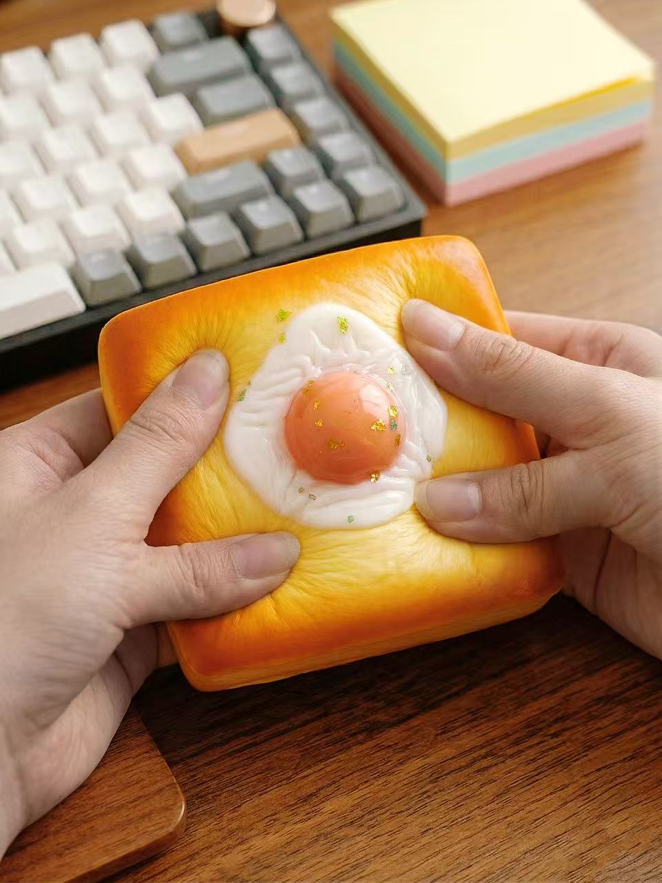 Premium "Sizzling Sunnyside" Toast Squishy – Realistic Slow-Rising Stress Relief Toy with Gold Flake Garnish