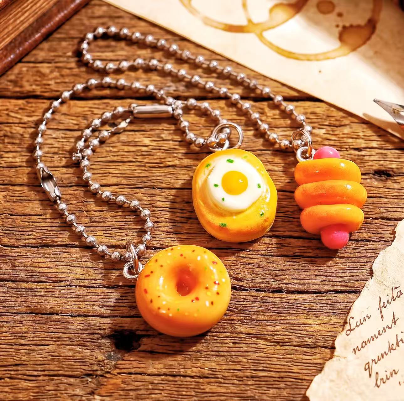 SENSE RIOT | Realistic Miniature Food Keychain - Handmade Egg Toast, Glazed Donut & Sausage Roll | Sensory Bag Charm & Foodie Gift