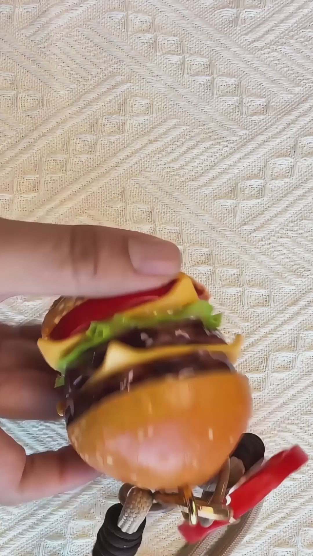 SENSE RIOT Gourmet Double Cheeseburger Squishy Keychain - Realistic "Simulated Food" Stress Reliever & Bag Charm