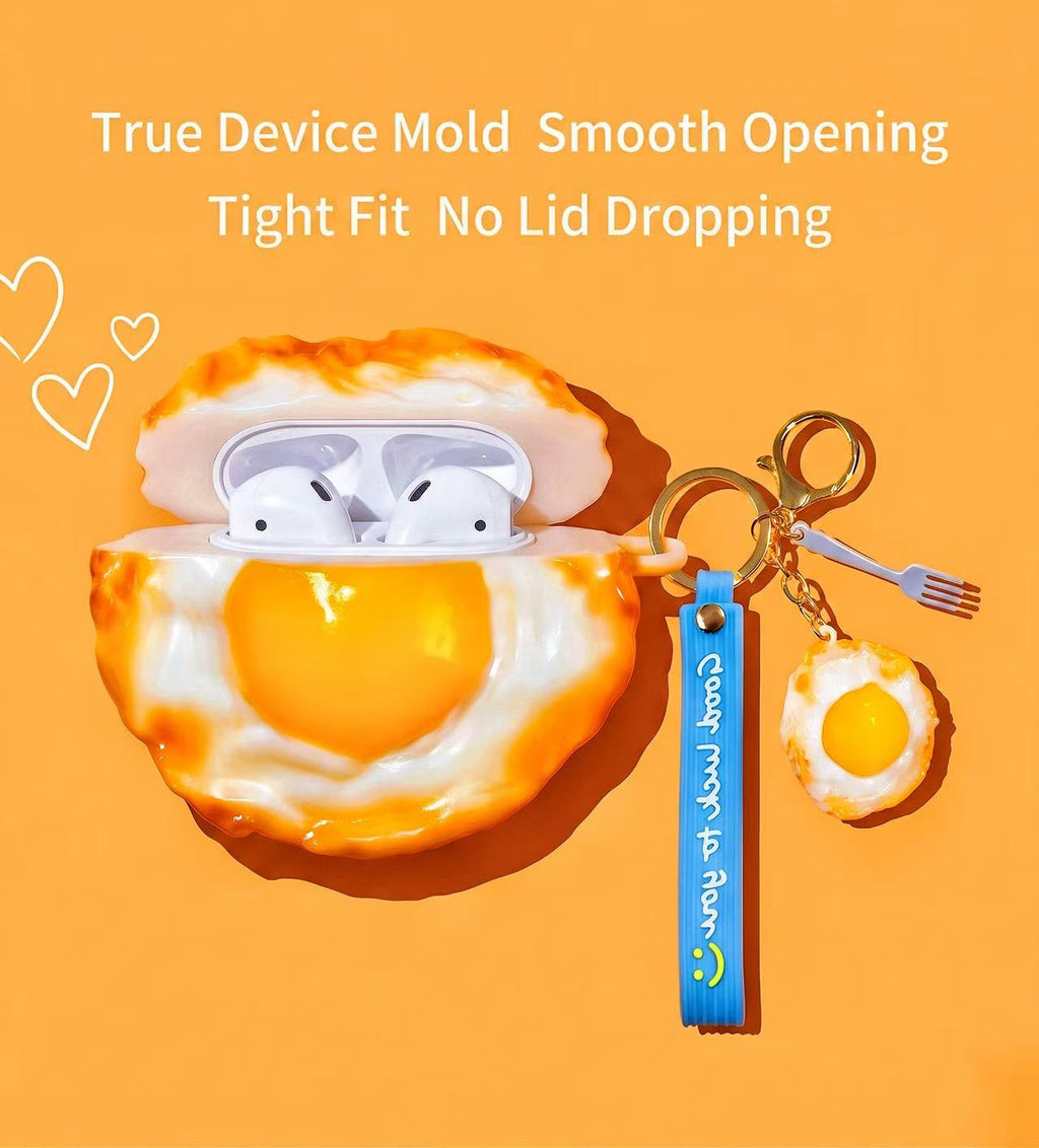 3D Fried Egg AirPods Case with Mini Fork Charm | Cute Foodie Gift