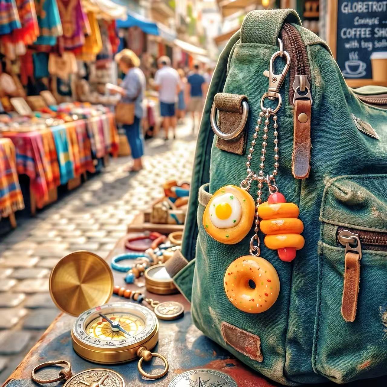 SENSE RIOT | Realistic Miniature Food Keychain - Handmade Egg Toast, Glazed Donut & Sausage Roll | Sensory Bag Charm & Foodie Gift